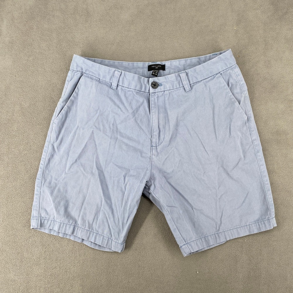 New Look Men Light Blue Chino Shorts Size 34R Flat Front Summer Casual